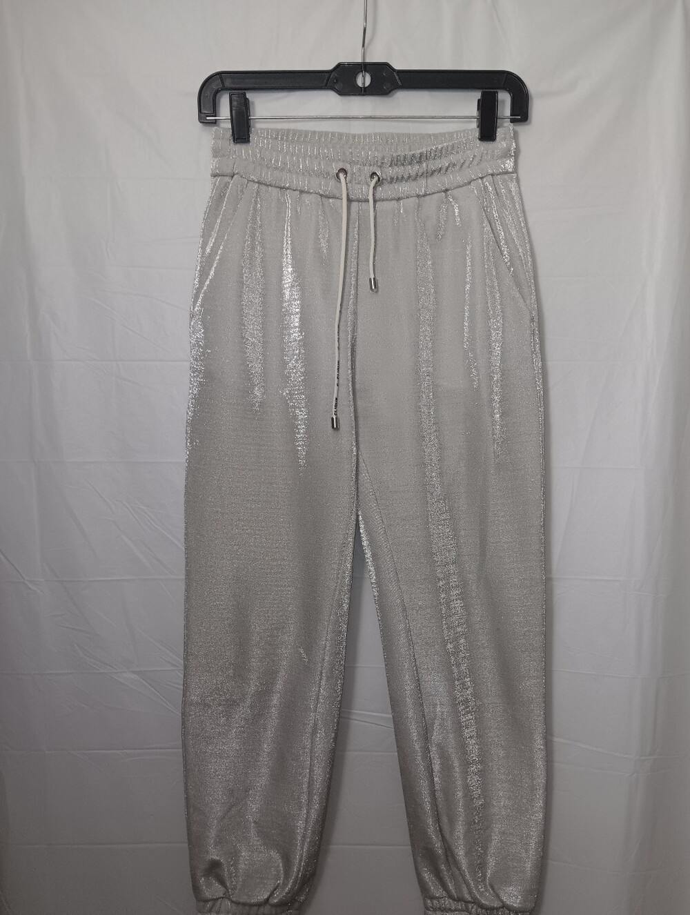 PINKO C-CLIQUE XS" SLIVER METALLIC FINISH JOGGERS